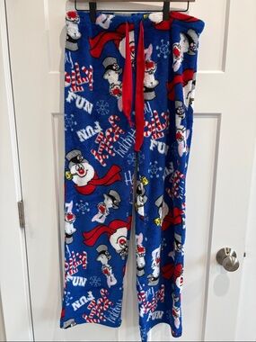 Blue Holiday Plush Pajama Pants with Red Drawstring